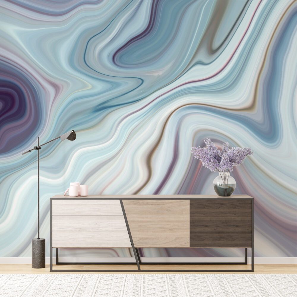 Blue Marble Wave Wallpaper : Fluid Swirl Abstract Mural - View 3