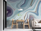 Blue Marble Wave Wallpaper : Fluid Swirl Abstract Mural