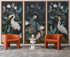 Peacock and Heron Wallpaper : Framed Chinoiserie Panels Mural