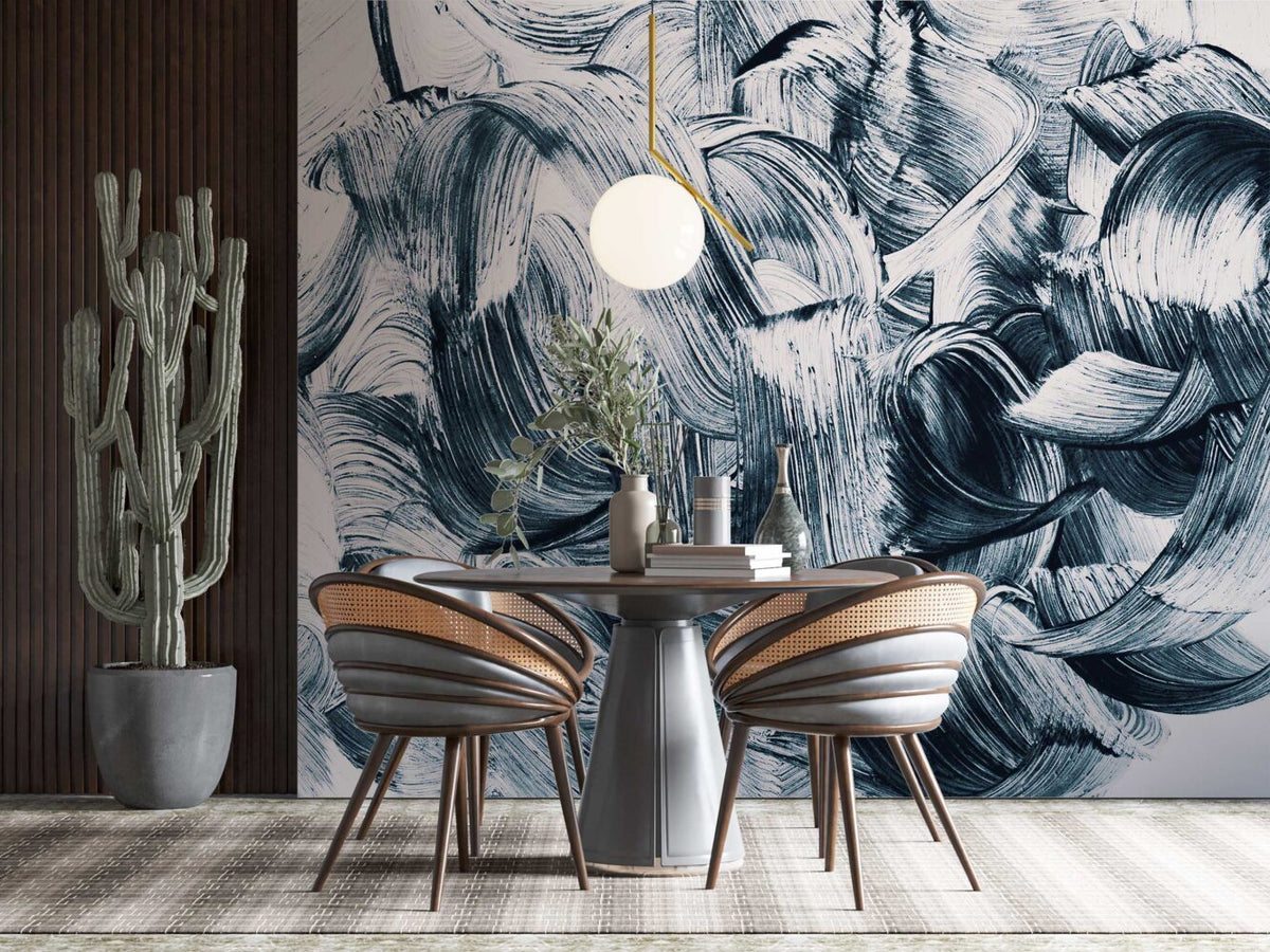 Blue Brushstroke Wallpaper : Abstract Ink Strokes Mural