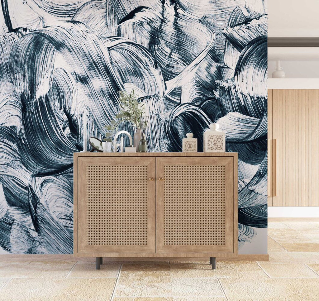 Blue Brushstroke Wallpaper : Abstract Ink Strokes Mural - View 3