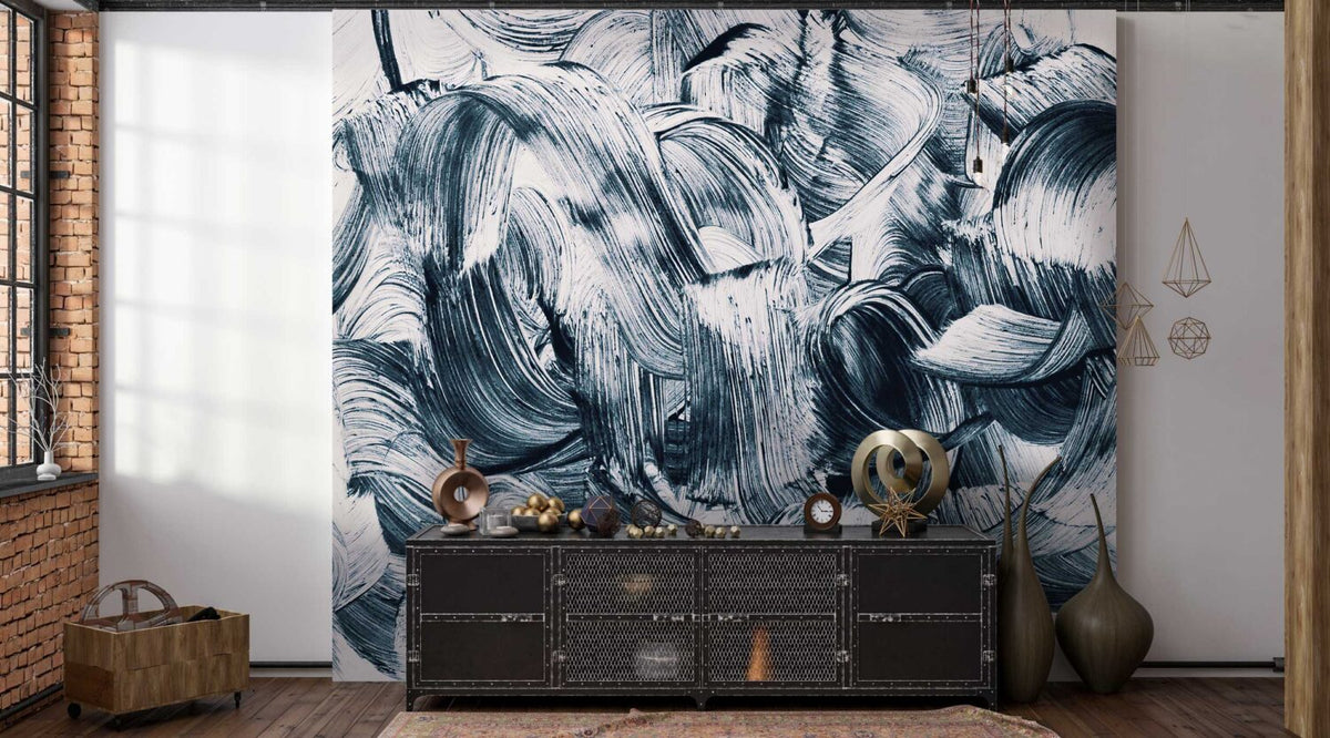 Blue Brushstroke Wallpaper : Abstract Ink Strokes Mural - View 4