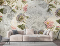 Peeling Wall Floral Wallpaper : Soft Vintage Flowers Mural