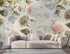 Peeling Wall Floral Wallpaper : Soft Vintage Flowers Mural
