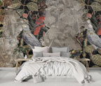 Torn Wall Wallpaper : Birds and Flowers Behind Plaster Mural - View 3