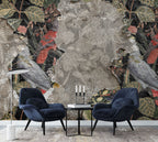 Torn Wall Wallpaper : Birds and Flowers Behind Plaster Mural - View 4