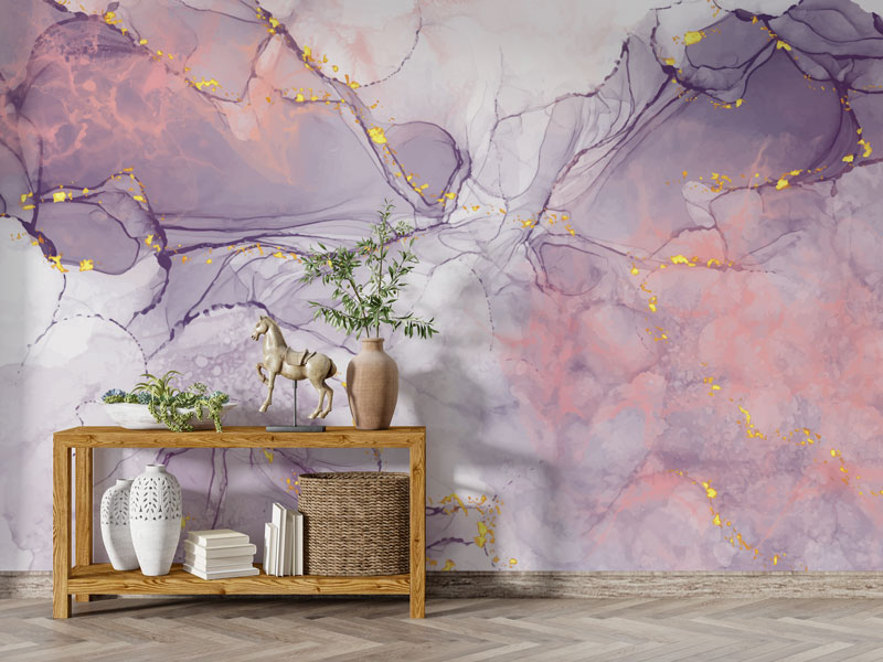 Lilac Marble Wallpaper : Gold Fleck Alcohol Ink Mural - View 3