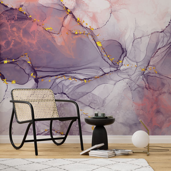 Lilac Marble Wallpaper : Gold Fleck Alcohol Ink Mural - View 4