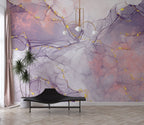 Lilac Marble Wallpaper : Gold Fleck Alcohol Ink Mural
