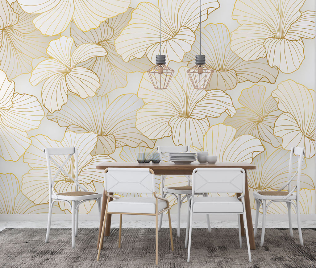 Gold Line Lotus Wallpaper : Art Deco Floral Mural - View 4