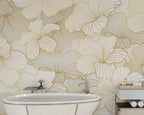 Gold Line Lotus Wallpaper : Art Deco Floral Mural