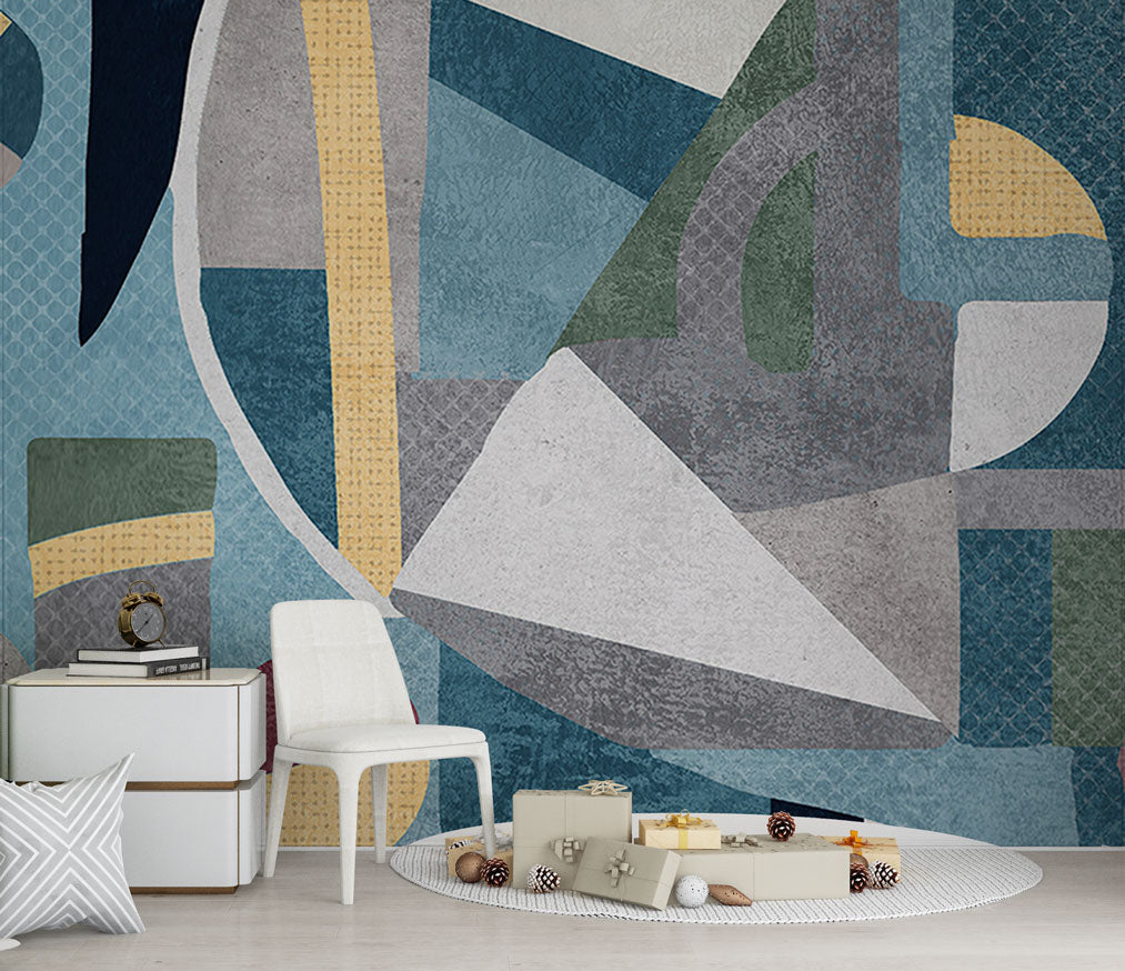 Textured Geometric Wallpaper : Concrete Shapes Modern Mural - View 3