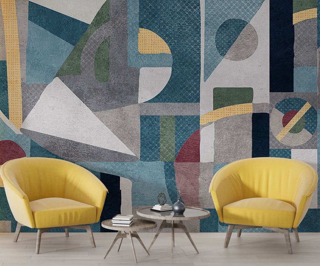 Textured Geometric Wallpaper : Concrete Shapes Modern Mural