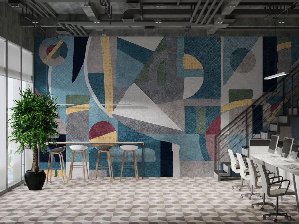 Textured Geometric Wallpaper : Concrete Shapes Modern Mural - View 4