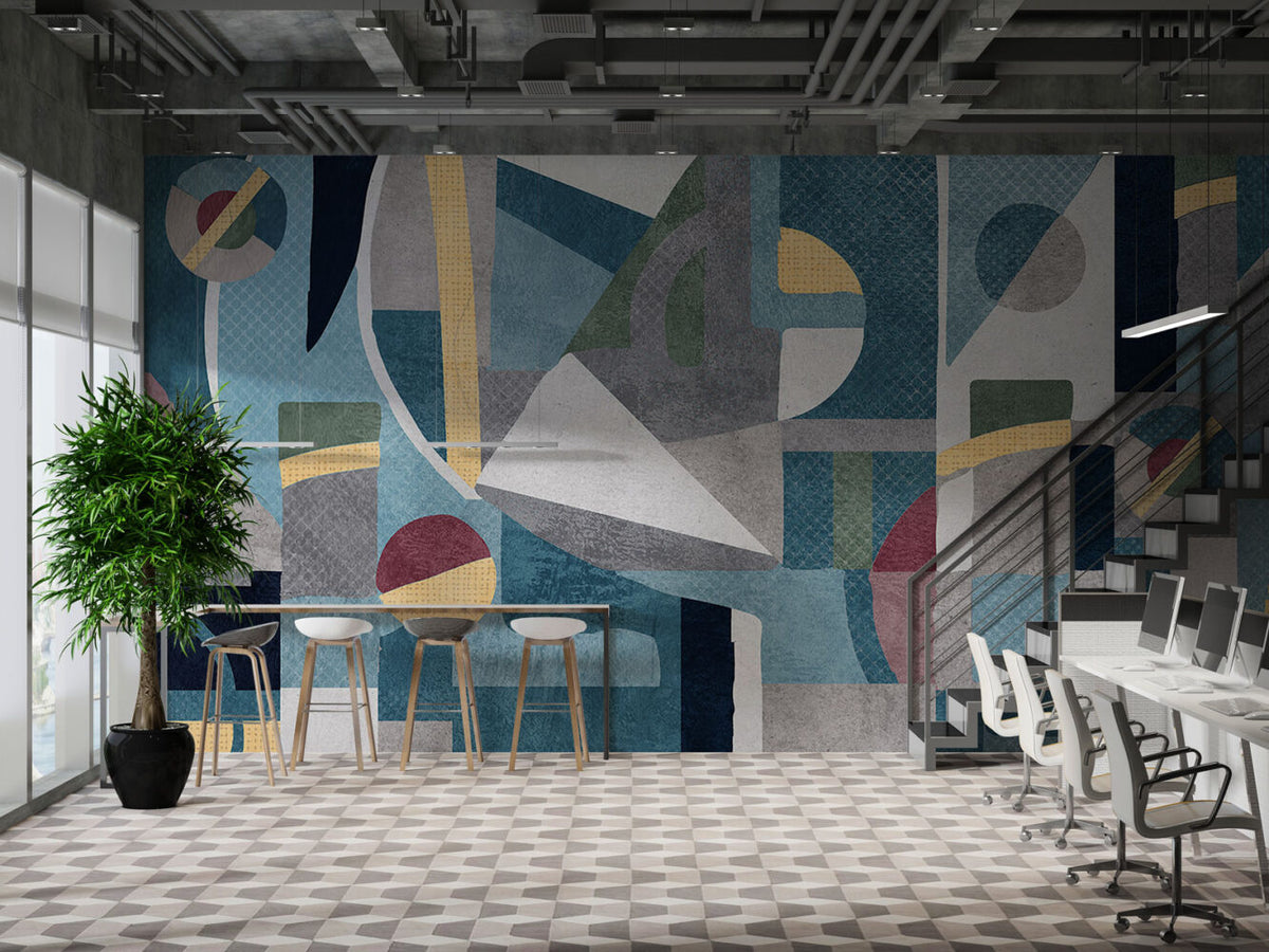 Textured Geometric Wallpaper : Concrete Shapes Modern Mural - View 4