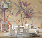 Safari Animals Wallpaper : Palm Tree Jungle Kids Mural - View 4
