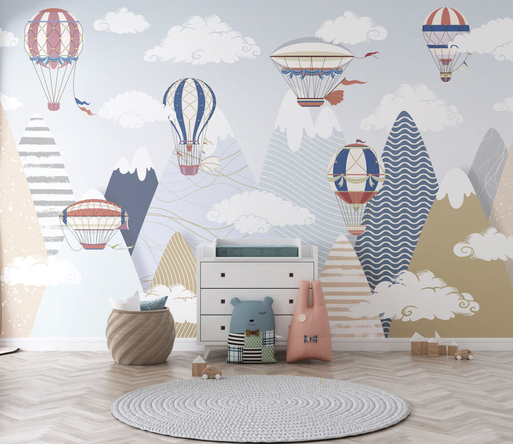 Hot Air Balloon Wallpaper : Pastel Mountains Kids Mural