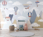 Hot Air Balloon Wallpaper : Pastel Mountains Kids Mural