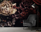 Dark Rose Wallpaper : Burgundy 3D Flowers Mural - View 3