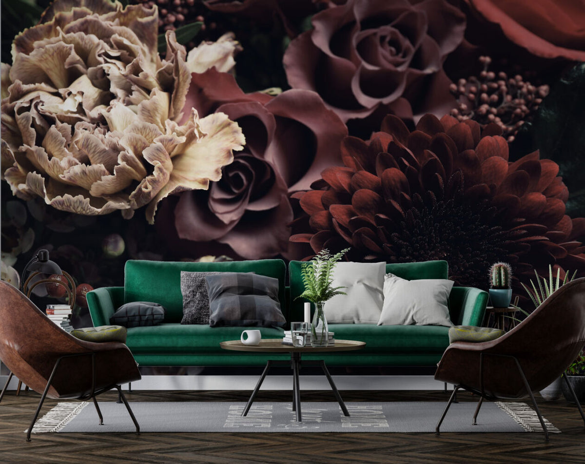 Dark Rose Wallpaper : Burgundy 3D Flowers Mural
