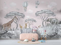 Pink Safari Wallpaper : Giraffe and Elephant Kids Mural
