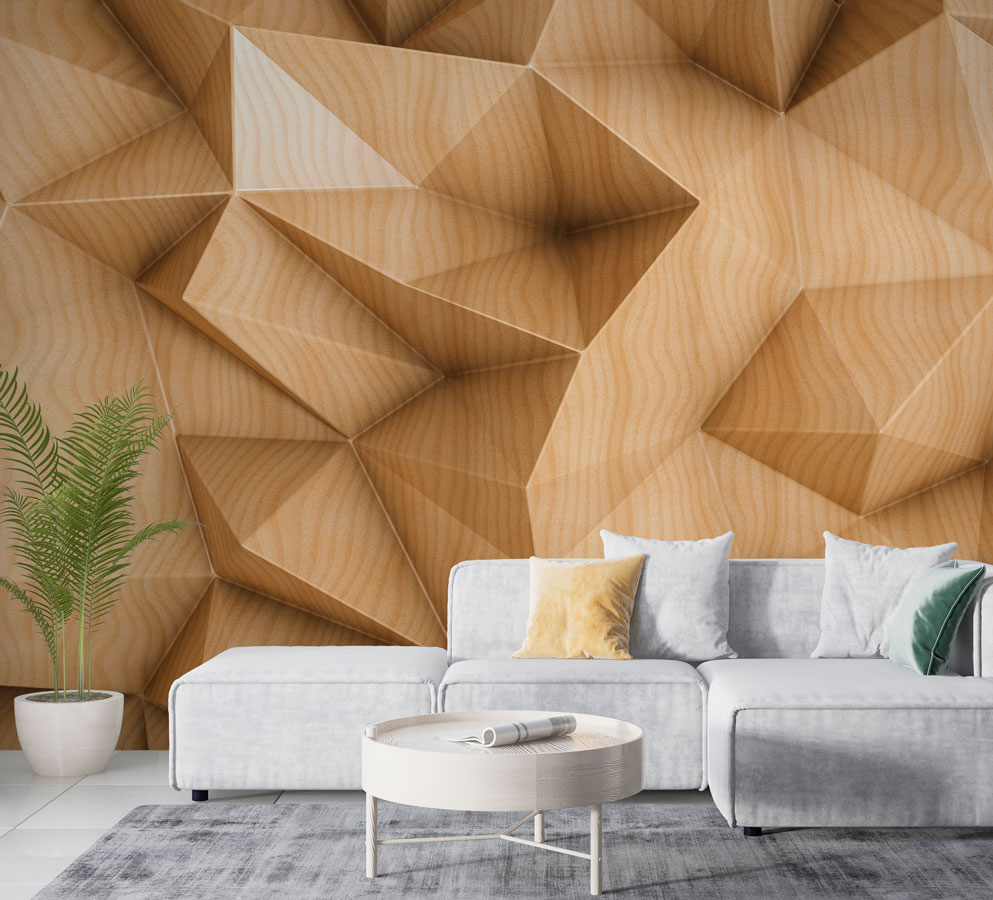 3D Wood Wallpaper : Faceted Geometric Timber Mural - View 4