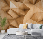 3D Wood Wallpaper : Faceted Geometric Timber Mural - View 4