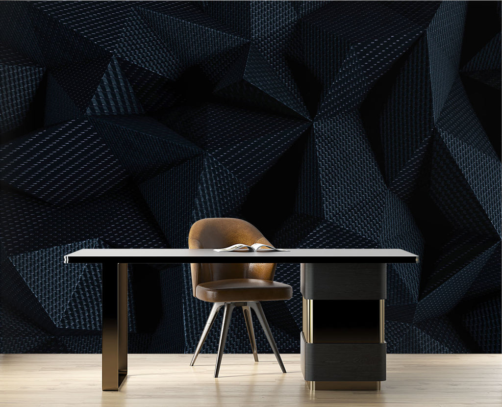 Black 3D Wallpaper : Embossed Geometric Relief Mural - View 3