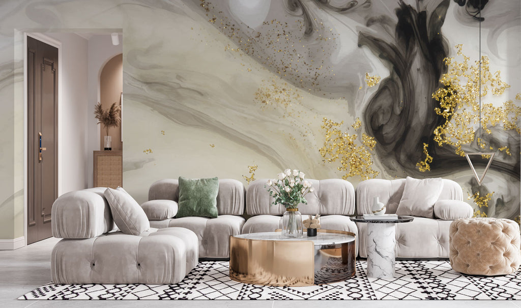 Grey Gold Marble Wallpaper : Smoky Swirl Luxury Mural - View 4