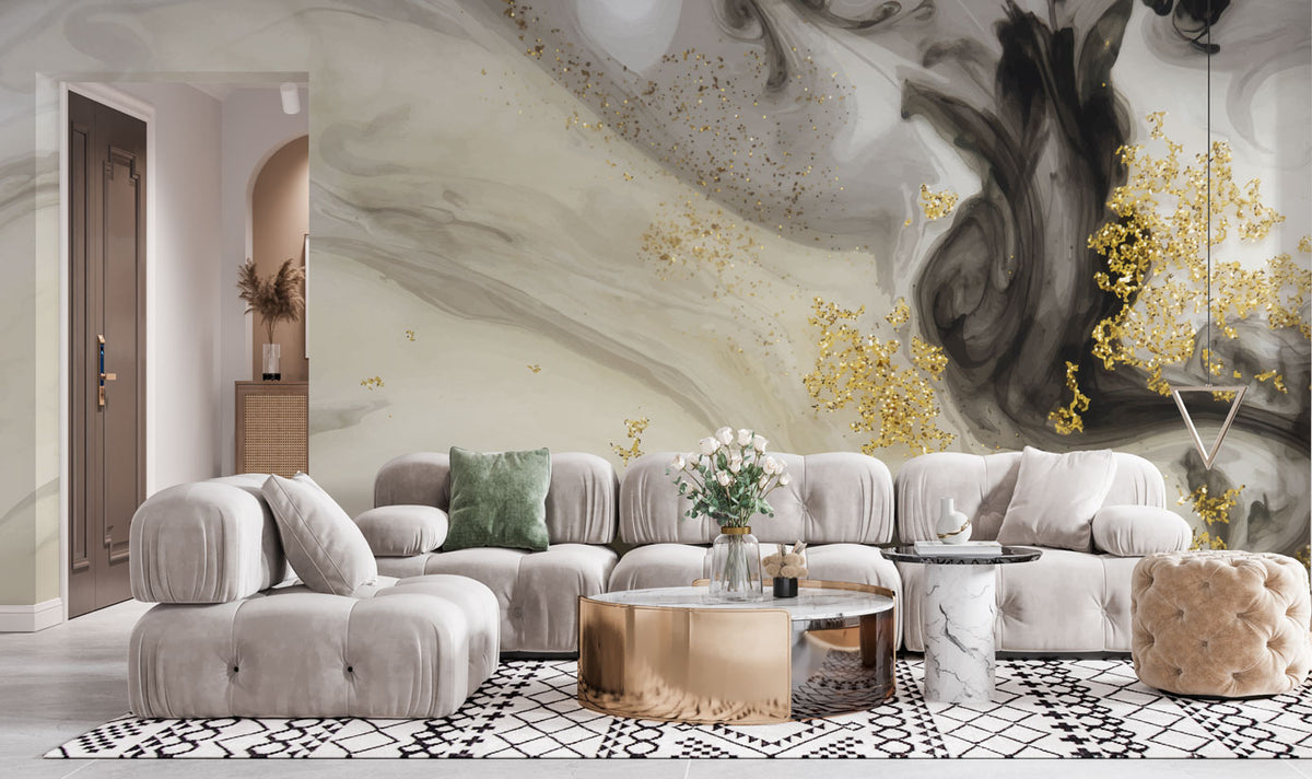 Grey Gold Marble Wallpaper : Smoky Swirl Luxury Mural - View 4