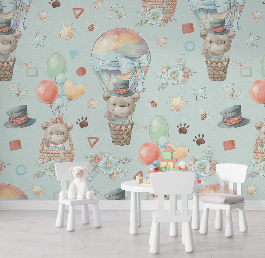Teddy Bear Balloon Wallpaper : Cute Bears Kids Pattern - View 3