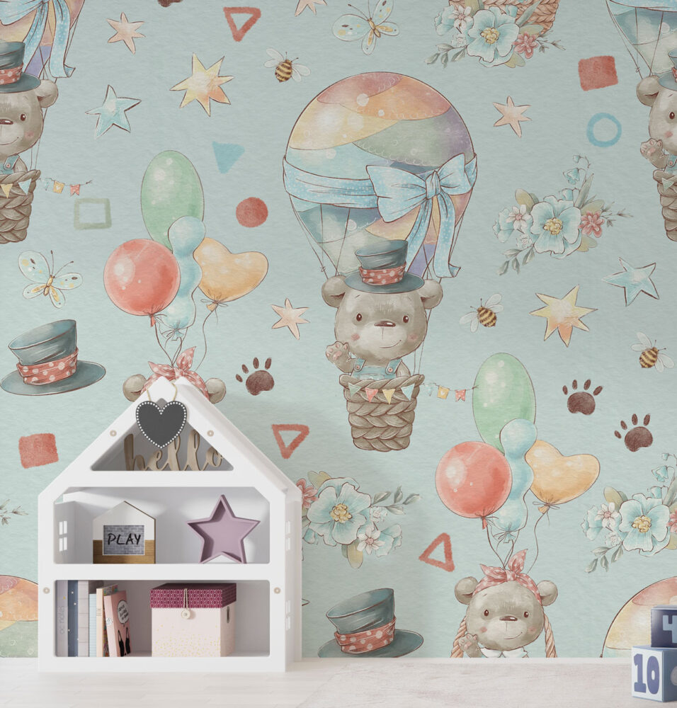 Teddy Bear Balloon Wallpaper : Cute Bears Kids Pattern