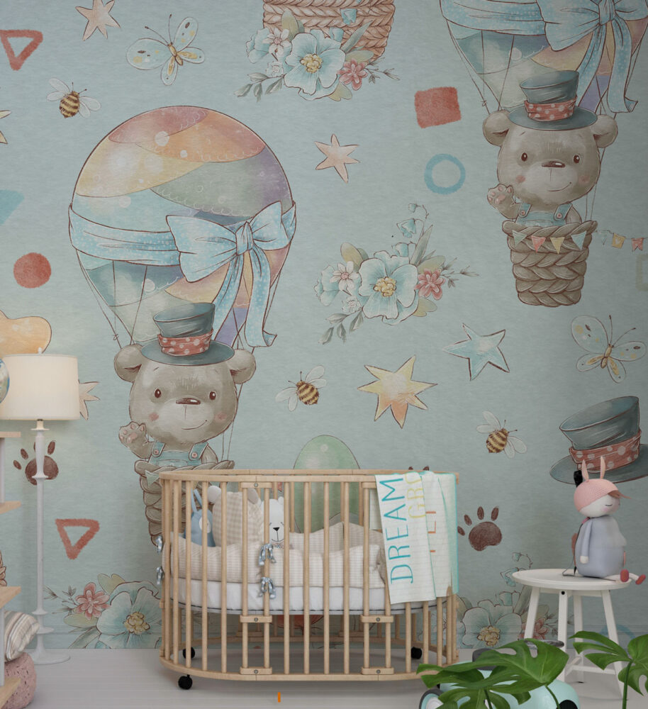 Teddy Bear Balloon Wallpaper : Cute Bears Kids Pattern - View 4