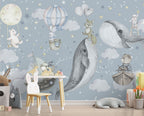 Whale Sky Wallpaper : Flying Animals Starry Kids Mural