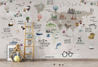 Kids World Map Wallpaper : Animals and Landmarks Mural - View 4
