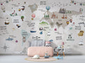 Kids World Map Wallpaper : Animals and Landmarks Mural
