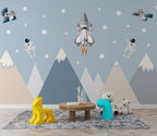 Space Rocket Wallpaper : Astronauts and Mountains Kids Mural - View 3