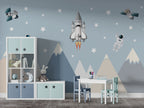 Space Rocket Wallpaper : Astronauts and Mountains Kids Mural - View 4
