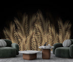 Gold Palm Leaf Wallpaper : Black Tropical Fronds Mural - View 3
