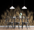 Gold Palm Leaf Wallpaper : Black Tropical Fronds Mural