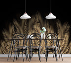 Gold Palm Leaf Wallpaper : Black Tropical Fronds Mural