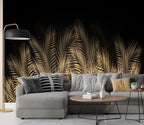 Gold Palm Leaf Wallpaper : Black Tropical Fronds Mural - View 4