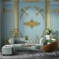 Gold Ornament Panel Wallpaper : Baroque Molding Pale Blue Mural
