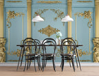 Gold Ornament Panel Wallpaper : Baroque Molding Pale Blue Mural - View 3