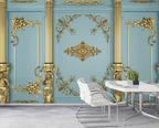 Gold Ornament Panel Wallpaper : Baroque Molding Pale Blue Mural - View 4