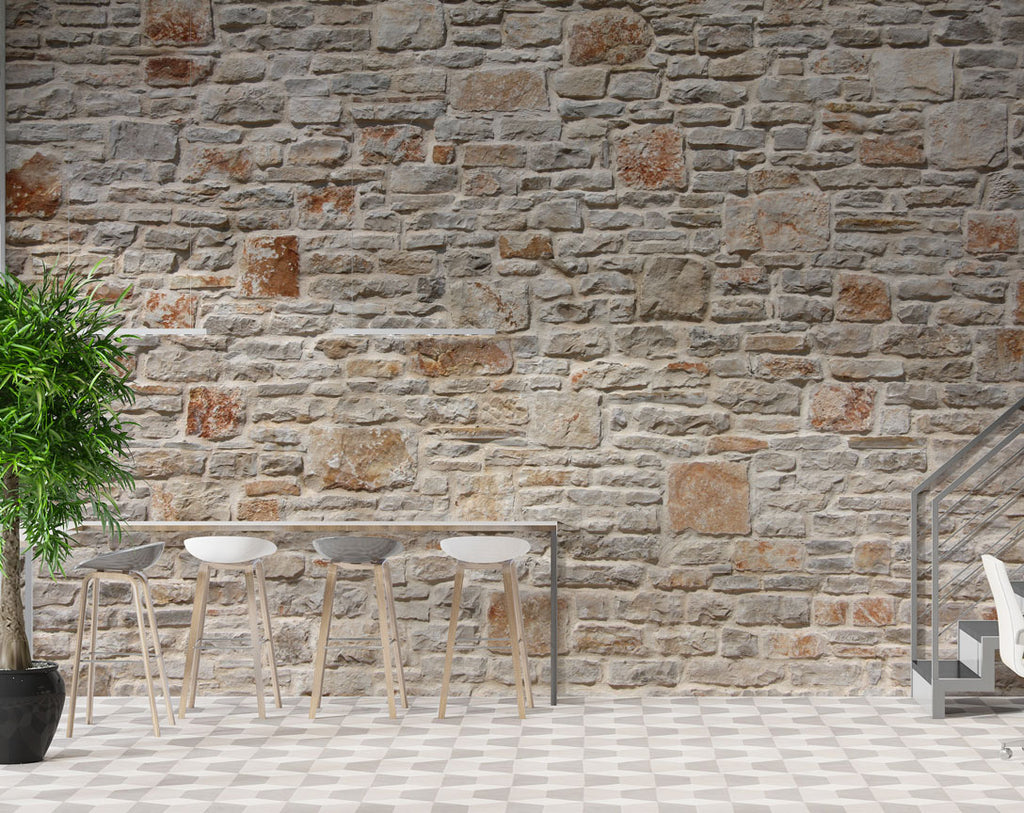 Cream Stone Wall Wallpaper : Natural Rubble Stone Mural - View 2