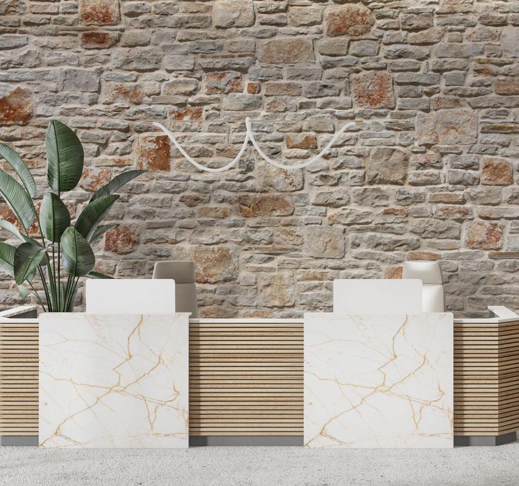 Cream Stone Wall Wallpaper : Natural Rubble Stone Mural