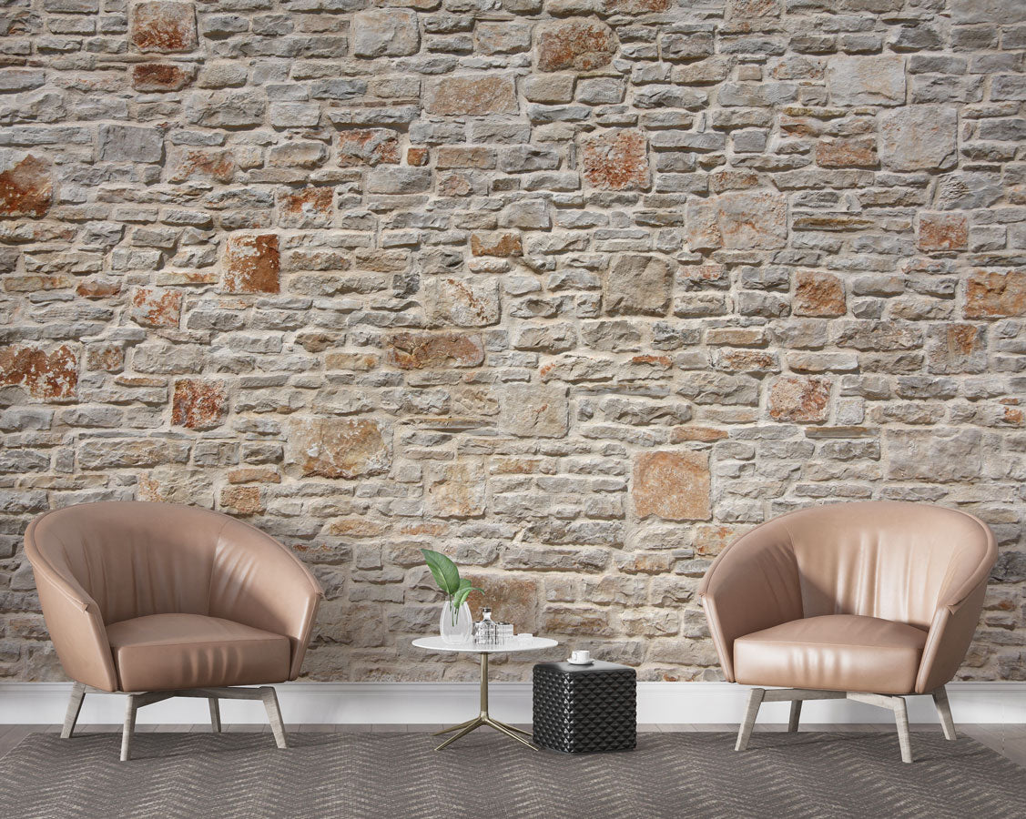 Cream Stone Wall Wallpaper : Natural Rubble Stone Mural - View 3