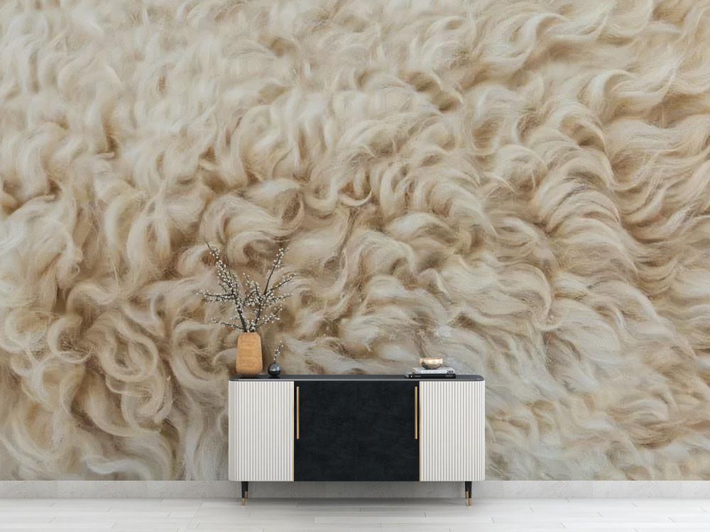 Sheepskin Texture Wallpaper : Cream Wool Fur Mural