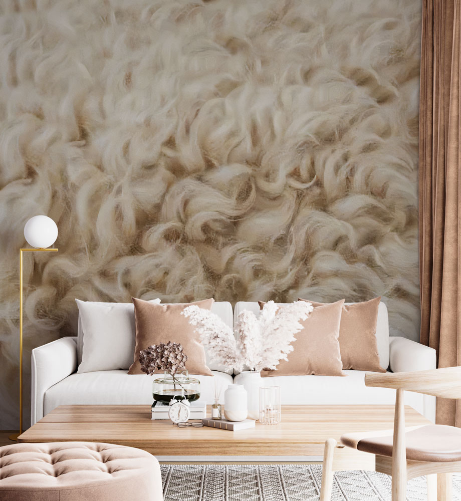 Sheepskin Texture Wallpaper : Cream Wool Fur Mural - View 3